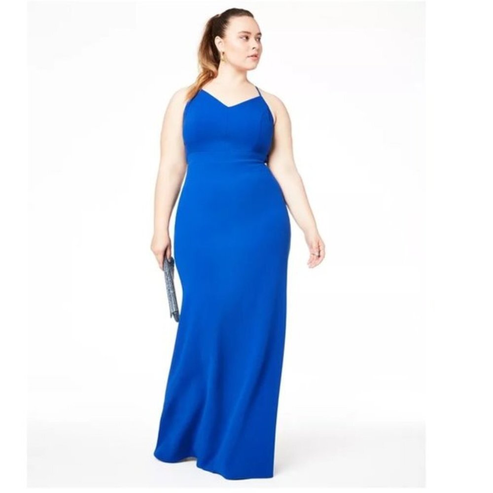 B Darlin Trendy Plus Size Lace-Back Gown